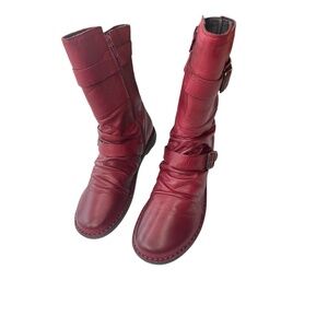 Miz Mooz Leather Buckled Mid Boots - Pasha Bordeaux EU 39 (US 8.5-9)